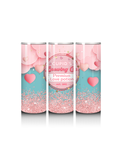 Valentine Tumbler 4 by kayteaapiecespot featuring a pink and red heart design with a silver lid and straw.