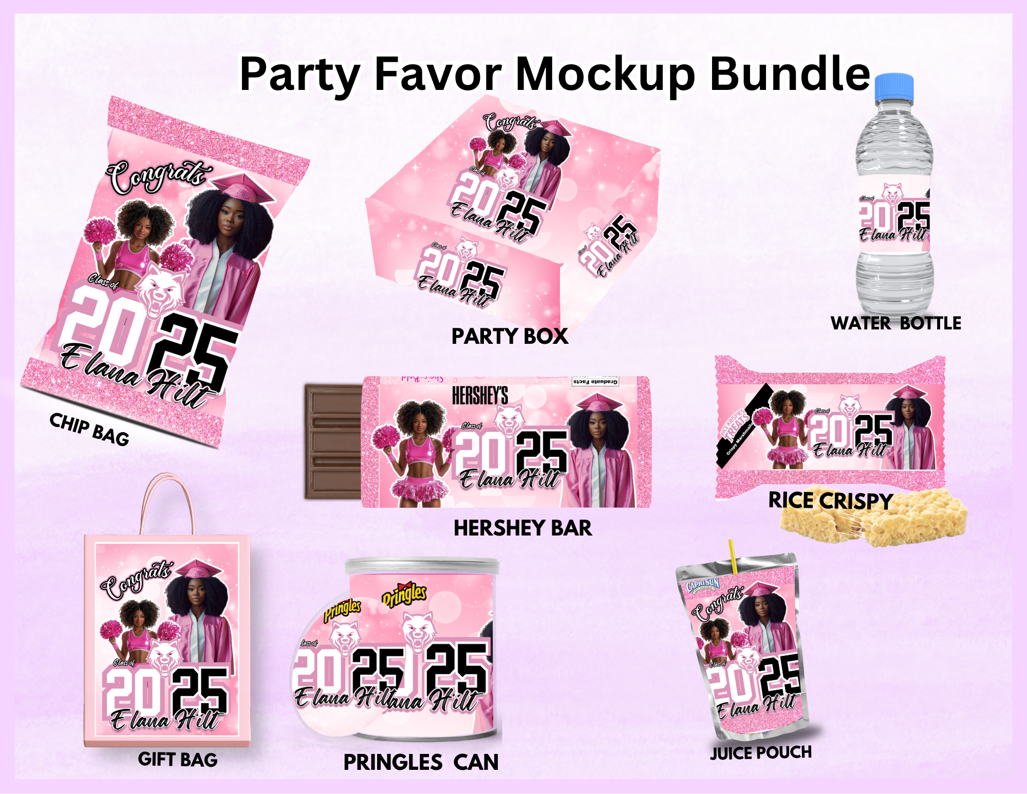 Pink Grad Party Favor Templates Bundles