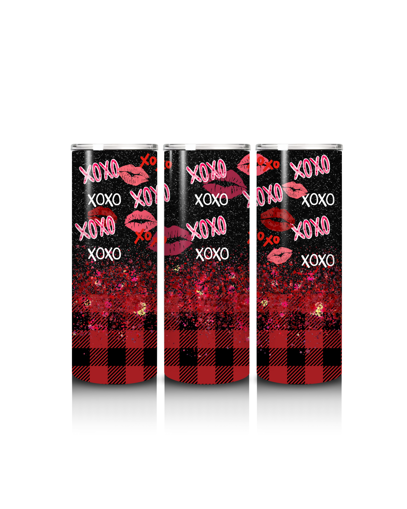 Valentine Tumbler by kayteaapiecespot featuring a festive red and pink heart design on a sleek stainless steel drink container.